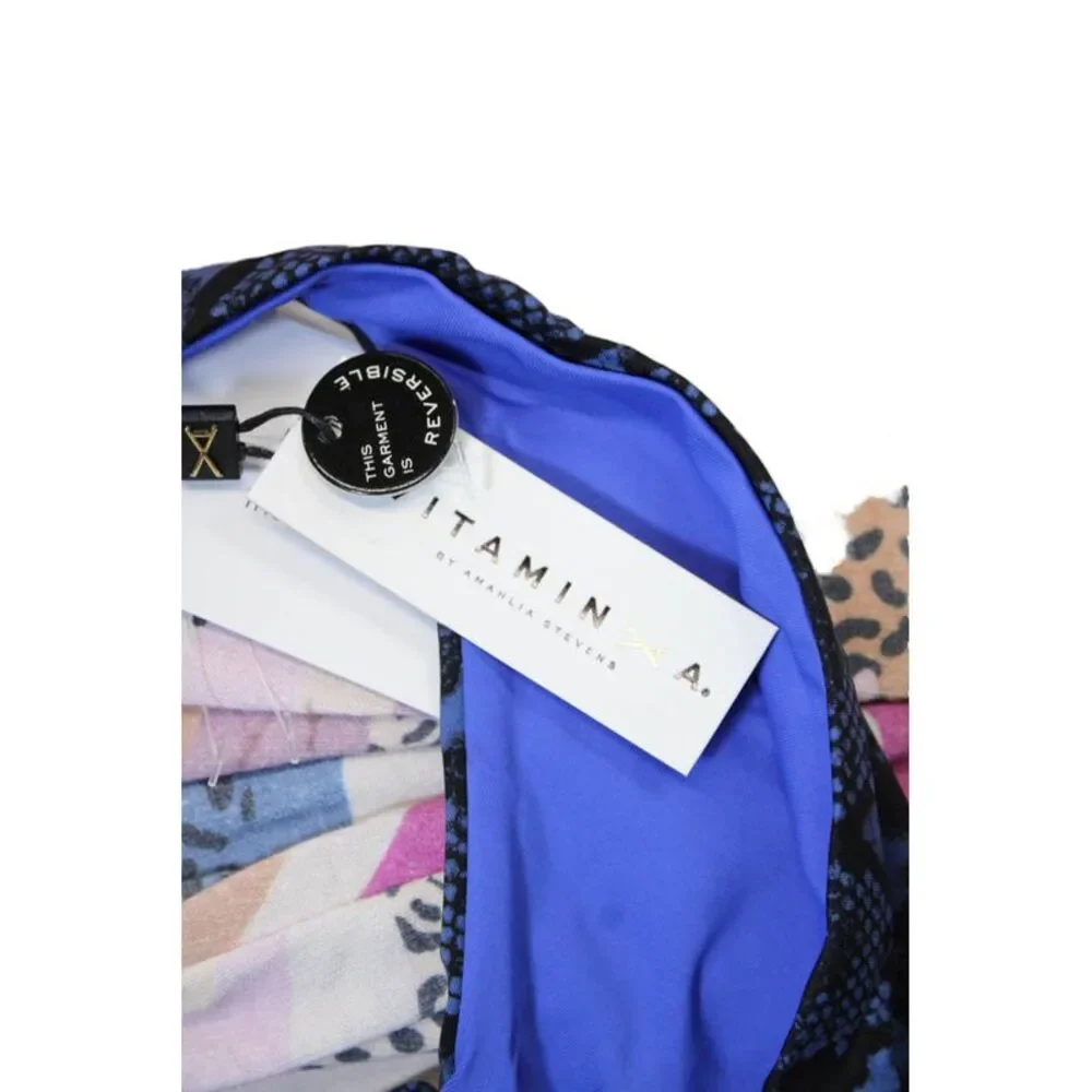 Vitamin A Womens Stretch Animal Print Reversible Bikini Bottoms Blue Size L